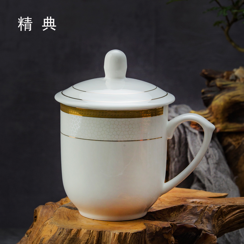 Jingdezhen ceramic cups with cover office keller cup and meeting the custom LOGO household reception tea cup