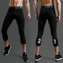 Basketball leggings mens seven high waist stretch fitness pants football bottoming training running sports compression pants