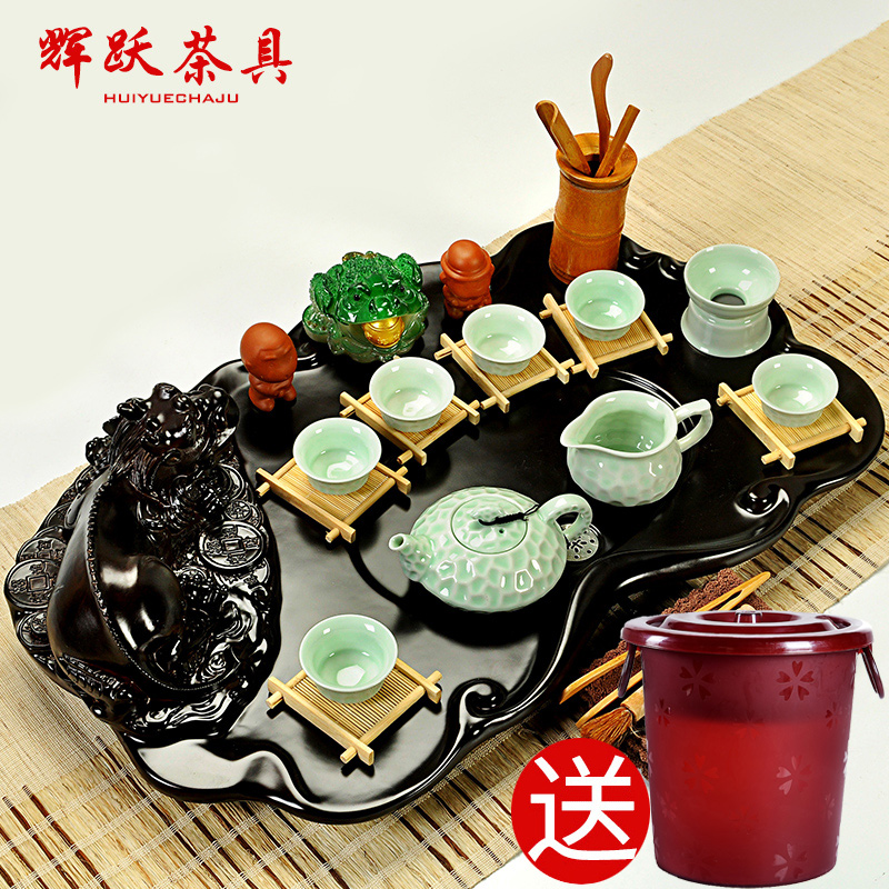 Hui, make tea sets your up kung fu tea set a complete set of ceramic ice crack celadon solid wood tea tray sets tea table