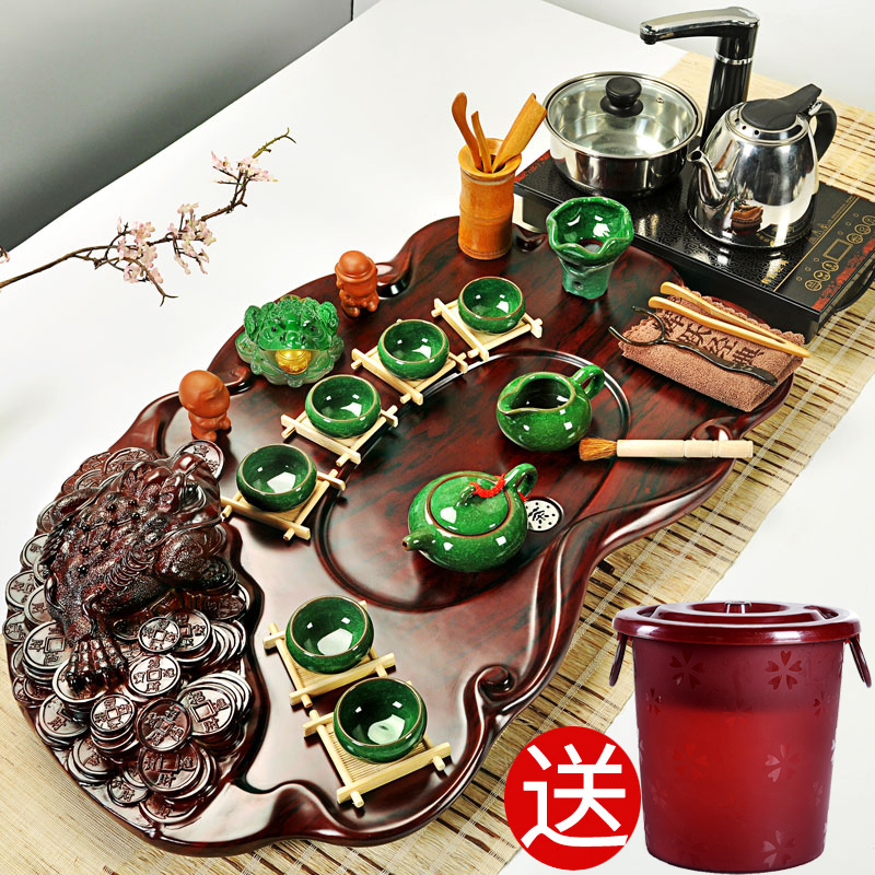 Hui, make ice crack tea set a complete set of celadon kung fu tea set four unity induction cooker technology wood tea tray