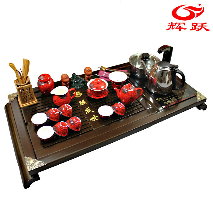 Hui make ceramics of a complete set of kung fu tea sets four unity induction cooker tea tray was red glaze LanTeng