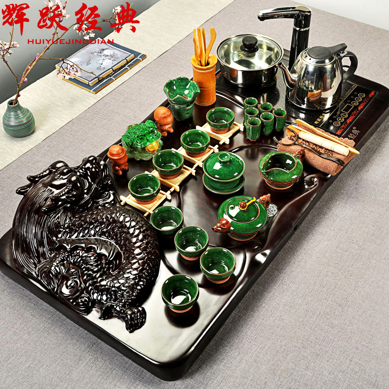 Hui make purple sand tea set the whole piece of solid wood tea tray was kung fu tea set a complete set of induction cooker tea tea table