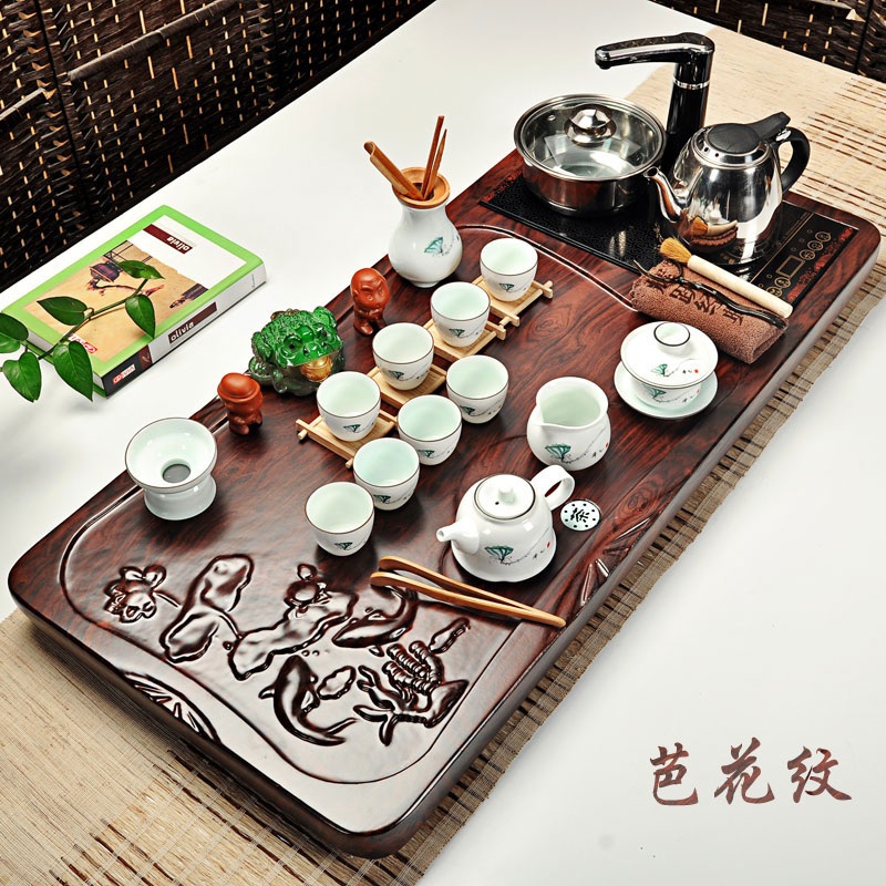 Hui make purple sand tea set home European style kung fu tea set induction cooker technology of a complete set of wood tea tray tea table