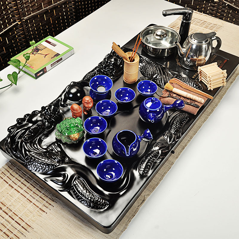 Hui, make tea sets kung fu tea tea taking of a complete set of household ceramics contracted tea tea sea science and technology, wood tea tray