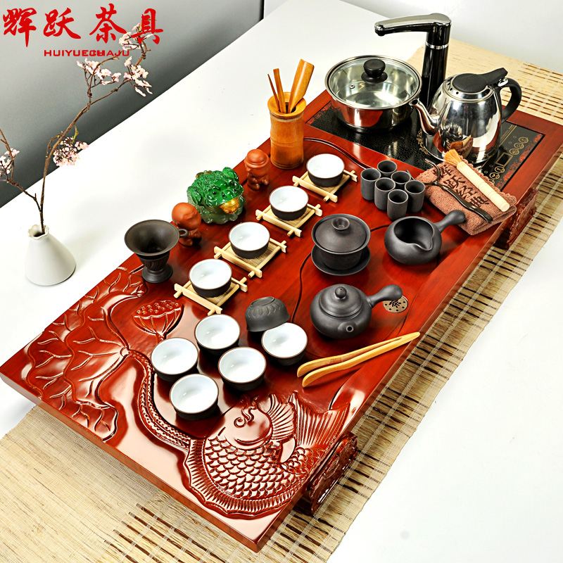 Hui, make tea kungfu tea set solid wood tea tray tea sea your up ceramic tea sets electromagnetism furnace of a complete set of ice to crack