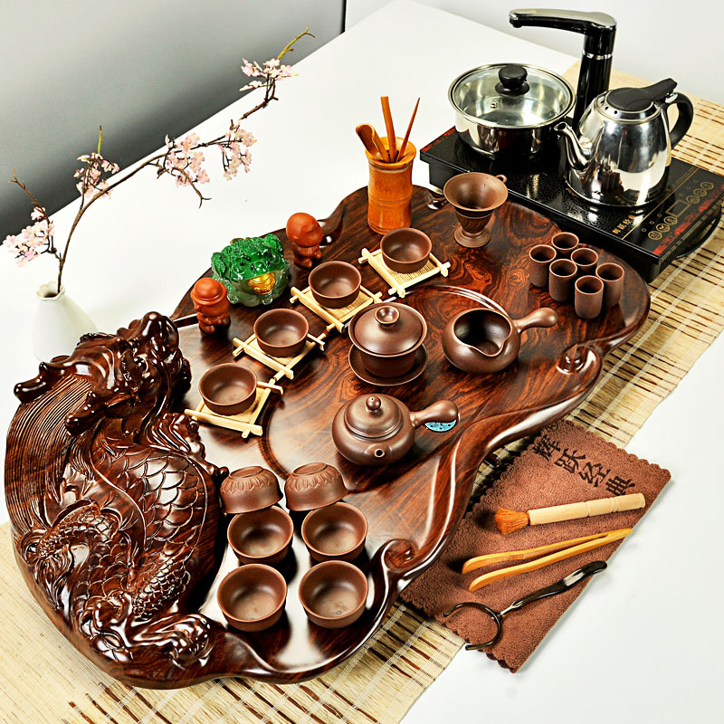 Hui, make tea sets purple kung fu tea ice crack of a complete set of tea set induction cooker solid wood tea tray tea tea sea