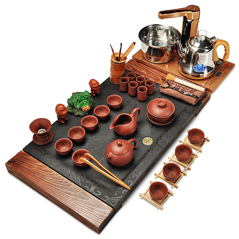 Hui, make tea sets purple sand tea set household kung fu tea tea set induction cooker sharply stone solid wood tea tray