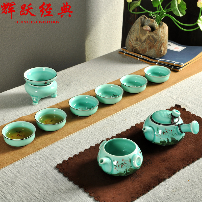 Hui, make hand - made celadon tea set tea cups of a complete set of ceramic POTS tureen kung fu tea set porcelain