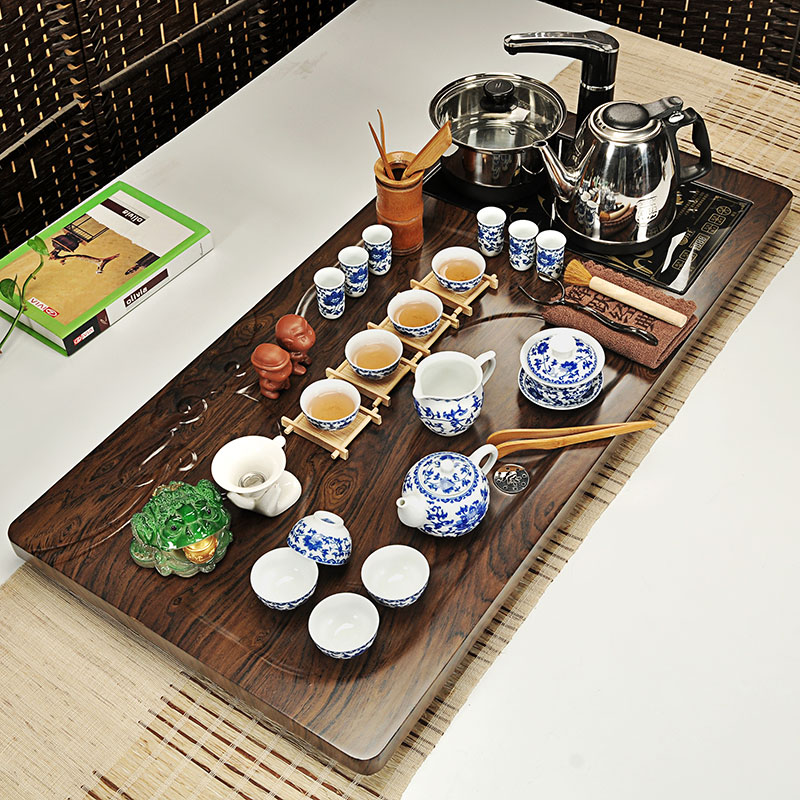 Hui make purple sand tea set tea service of a complete set of household ceramics kung fu tea set induction cooker solid wood tea tray of tea table