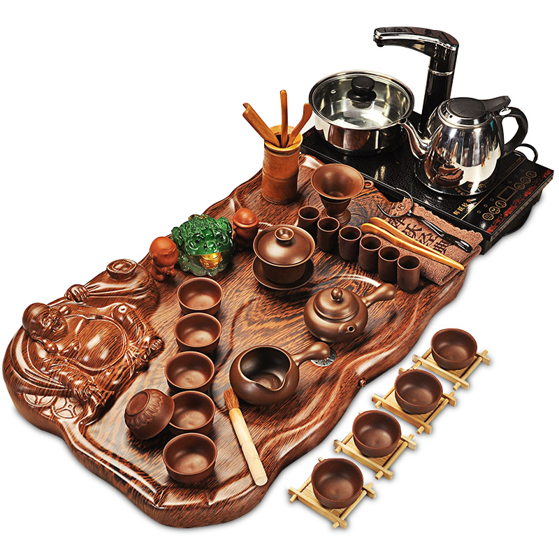 Hui, make violet arenaceous kung fu tea set contracted household induction cooker a complete set of tea sets tea tray tea table of science and technology