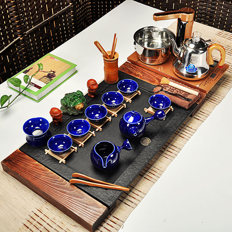 Hui, make tea sets purple sand tea set household kung fu tea tea set induction cooker sharply stone solid wood tea tray