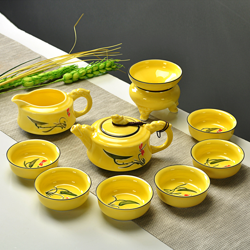 Hui make manual hand - made lotus kung fu tea cups of a complete set of sample tea cup lid ceramic bowls