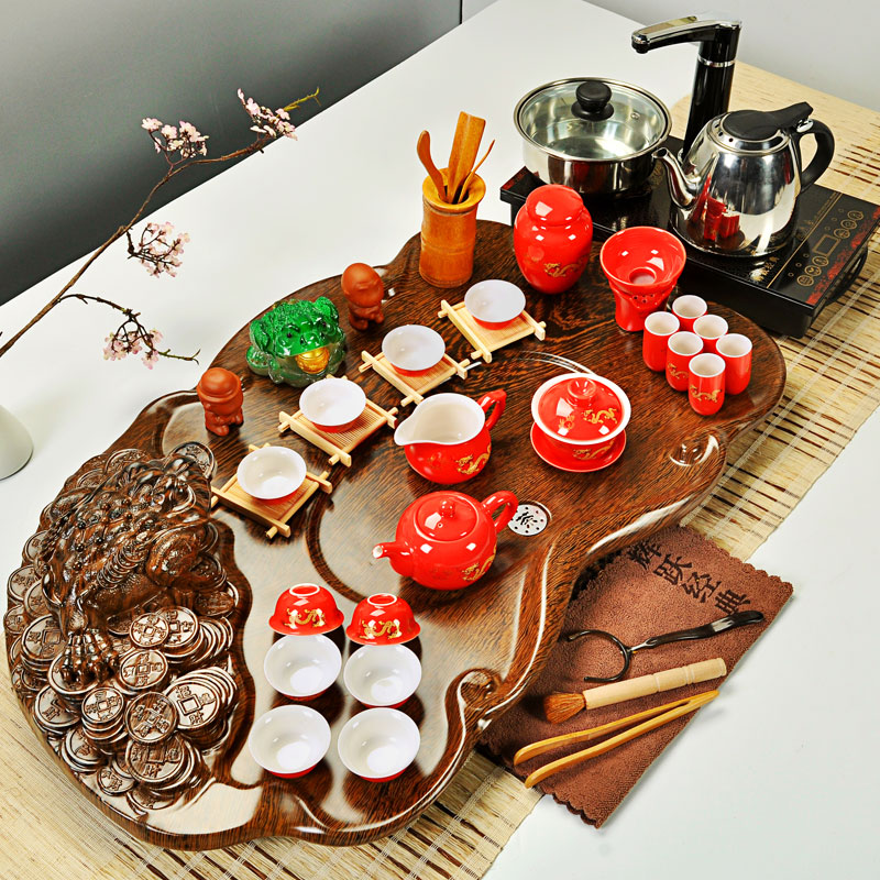 Hui, make ice crack tea set a complete set of celadon kung fu tea set four unity induction cooker technology wood tea tray