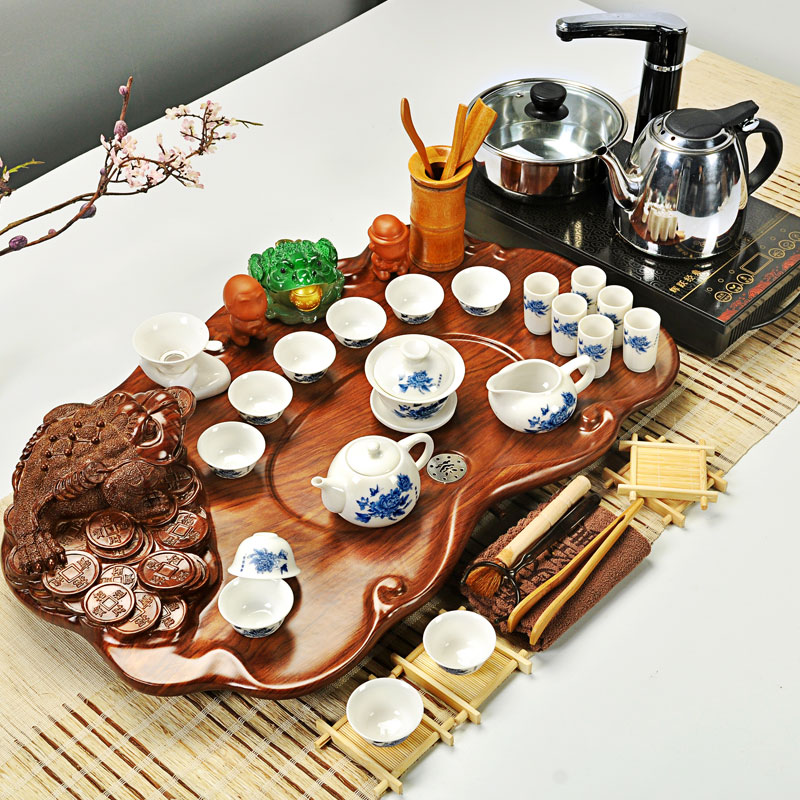 Hui, make ice crack tea set a complete set of celadon kung fu tea set four unity induction cooker technology wood tea tray