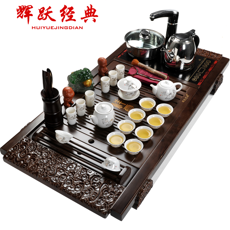 Hui, make tea suit ipads China tea sets of a complete set of ceramic kung fu tea set induction cooker solid wood tea tray