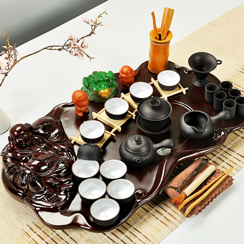 Hui, make tea set a complete set of violet arenaceous kung fu tea sets maitreya, the whole piece of wood tea tray of science and technology
