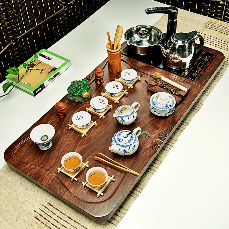 Hui, make tea sets of a complete set of violet arenaceous kung fu tea set ceramic cups induction cooker solid wood tea tray tea home