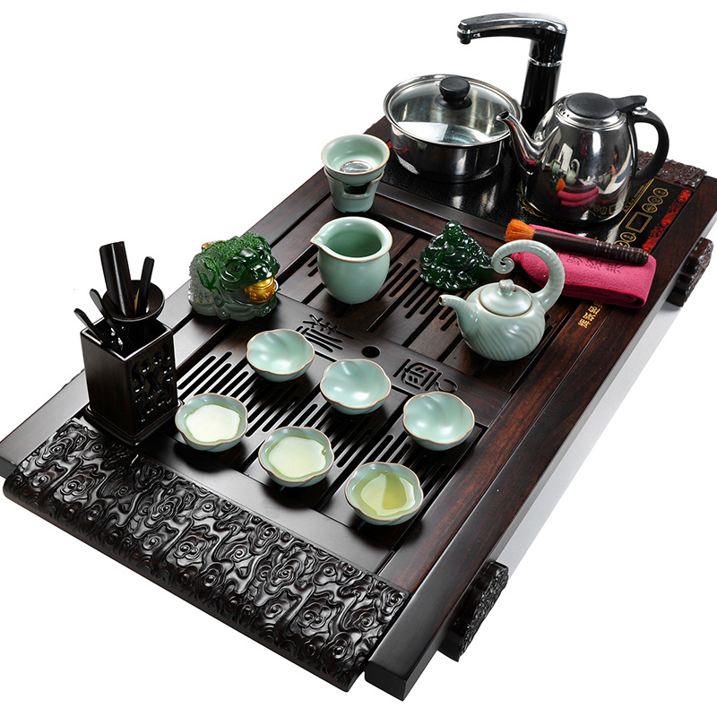 Hui make ebony tea tray induction cooker four purple sand tea set tea service of a complete set of black TanXiangYun combination
