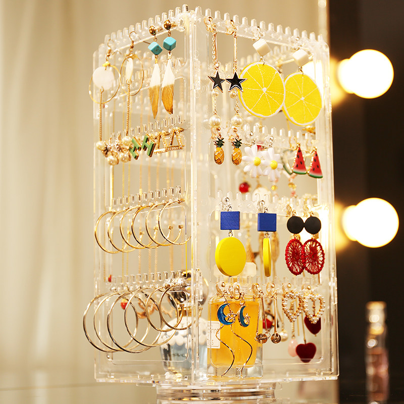 Multi-function rotating jewelry storage rack earring stud earring jewelry rack transparent display stand necklace rack jewelry box commercial