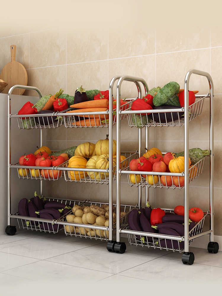 304 stainless steel kitchen shelf Floor-standing vegetable rack Fruit mobile storage rack Multi-layer pot rack
