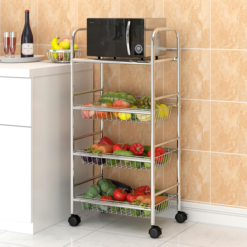 Kitchen Vegetable Shelving Ground Type Multilayer Microwave Oven Rack 304 Stainless Steel Oven Containing Layer Shelf Fruit Basket