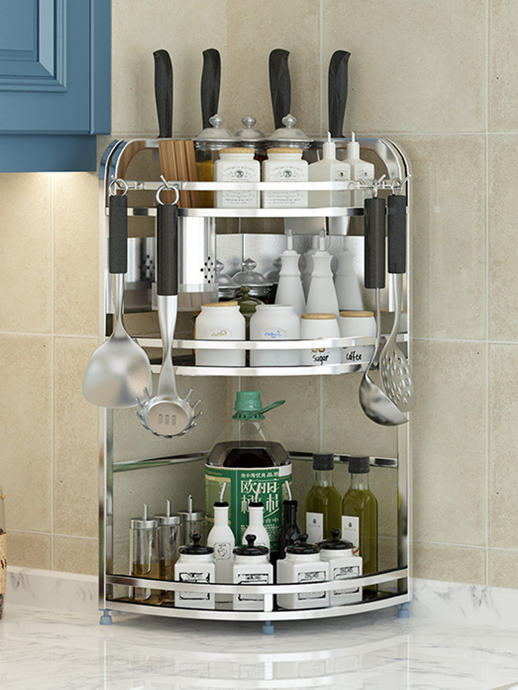 Kitchen shelf 304 stainless steel tripod Wall storage seasoning seasoning corner storage shelf Kitchen utensils