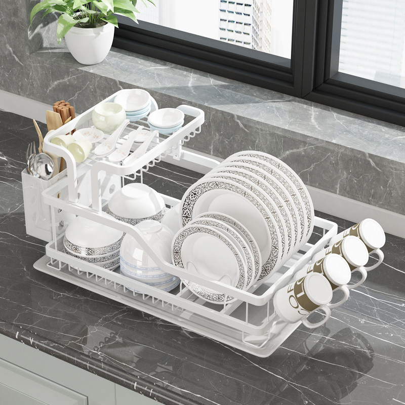 Kitchen shelf Multi-function countertop dishes storage shelf Space aluminum bowl rack drain rack Tableware chopsticks storage box