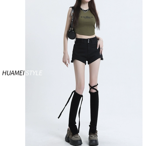 Черная джинсовая юбка, шорты, летние тонкие штаны, высокая талия, 2024 года, А-силуэт, в американском стиле