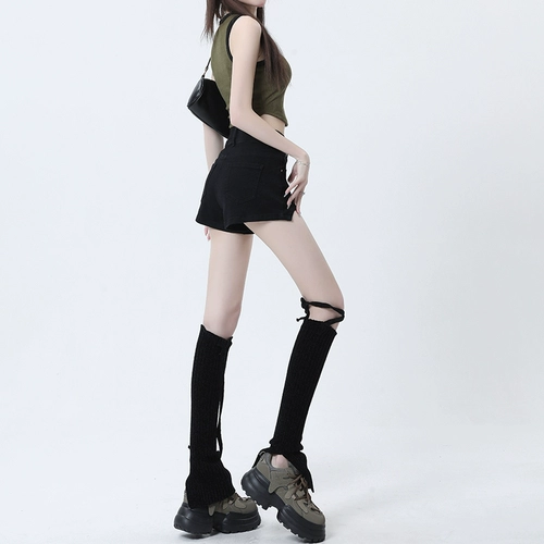 Черная джинсовая юбка, шорты, летние тонкие штаны, высокая талия, 2024 года, А-силуэт, в американском стиле