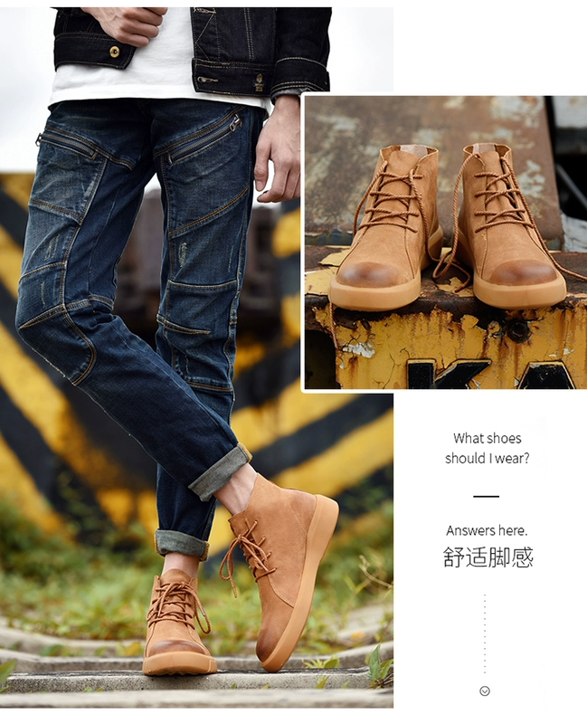 Giày bốt nam Winter Martin phiên bản Hàn Quốc của xu hướng giày cao cổ hoang dã của Anh retro trong đôi bốt nâu cao Bang