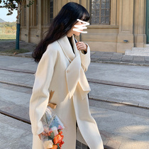 Woolen coat 2021 autumn and winter new female little man woolen jacket medium length thick Hepburn style Japanese style