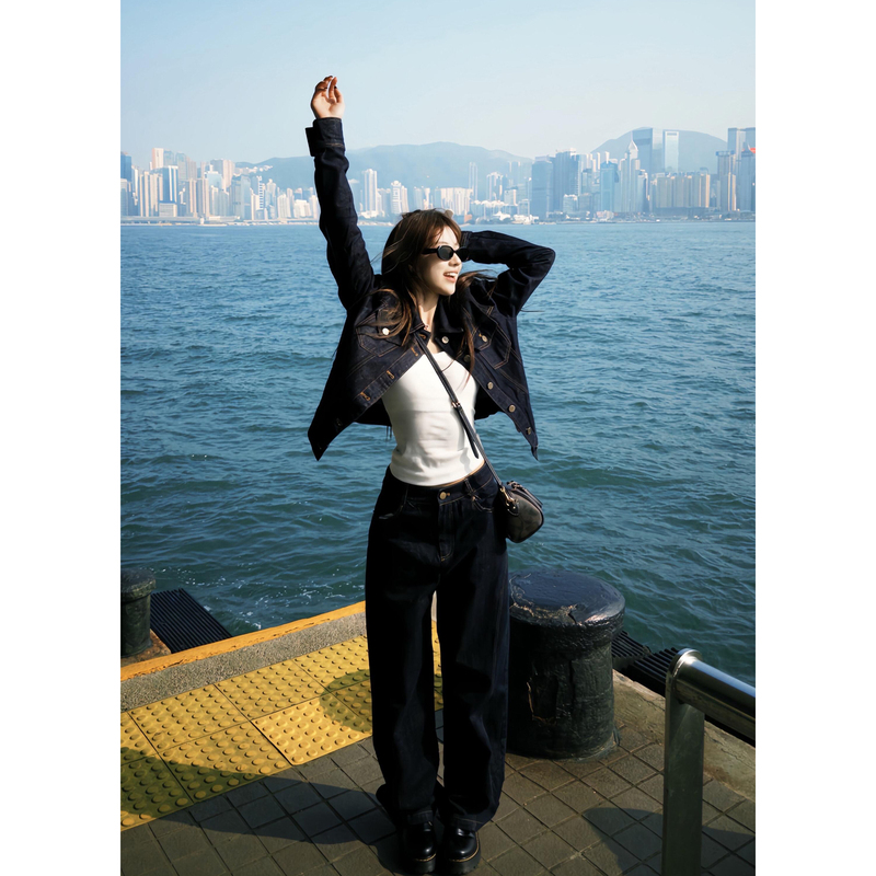 American Retro Denim Jacket for Women, Spring Two-Piece Set with Straight-Leg Pants, 2026 Super Trendy Outfit Complete Set