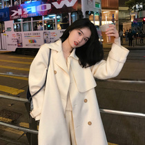 Autumn and winter 2021 New woolen coat female little man woolen jacket medium length thick Hepburn style Japanese style