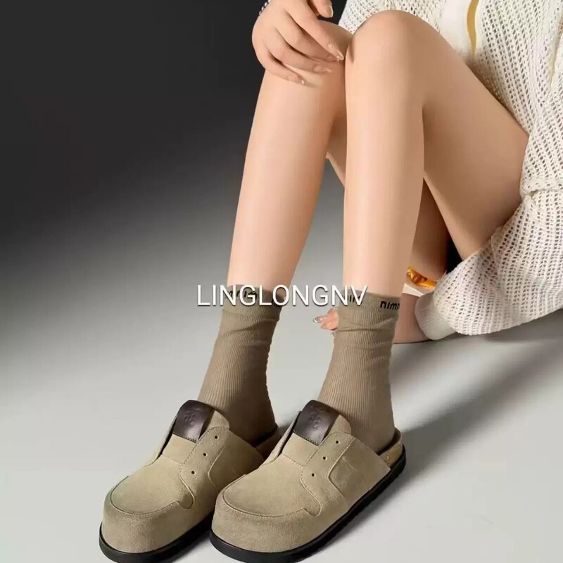 Elegant Women's Genuine Leather Sheepskin Flat Round-Toe Casual Versatile British Style 2026 New Spring/Summer Women's Slippers Elegant Women's Genuine Leather Sheepskin Flat Round-Toe Casual Versatile British Style 2026 New Spring/Summer Women's Slippers