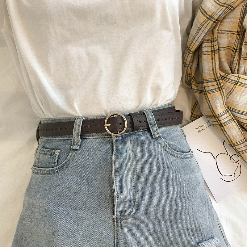 No need to punch ladies leather strap black mesh red homo 100 hitch Jyoins wind decorated jeans with slim leather