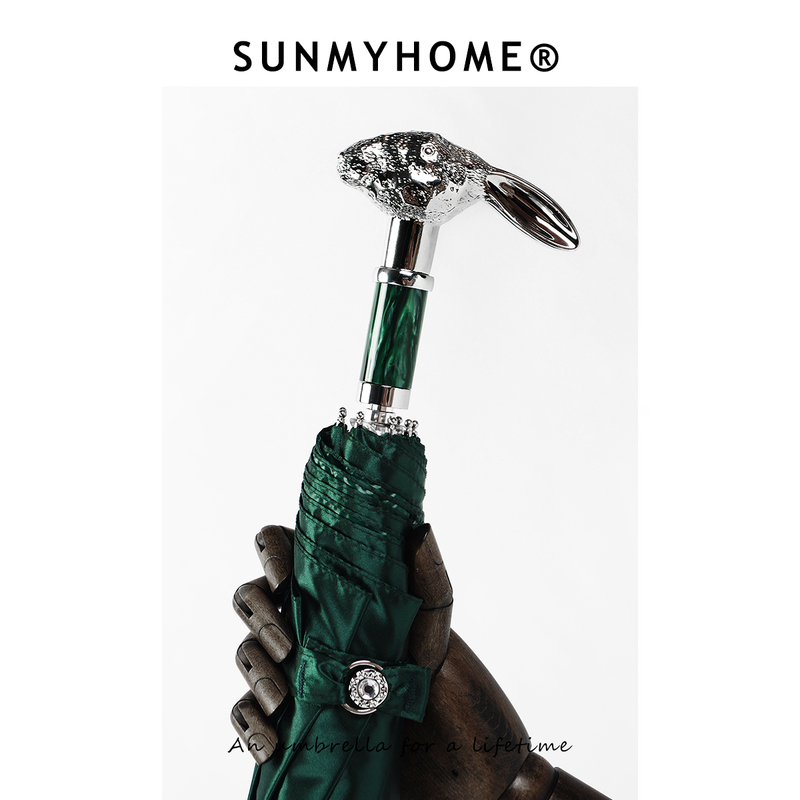 Sunmyhome ® Feilengcui Rabbit Head Umbrella, Foldable, Sun Protection, Uv Protection, Retro High-End Business Umbrella, Suitable for Both Sunny and Rainy Weather.