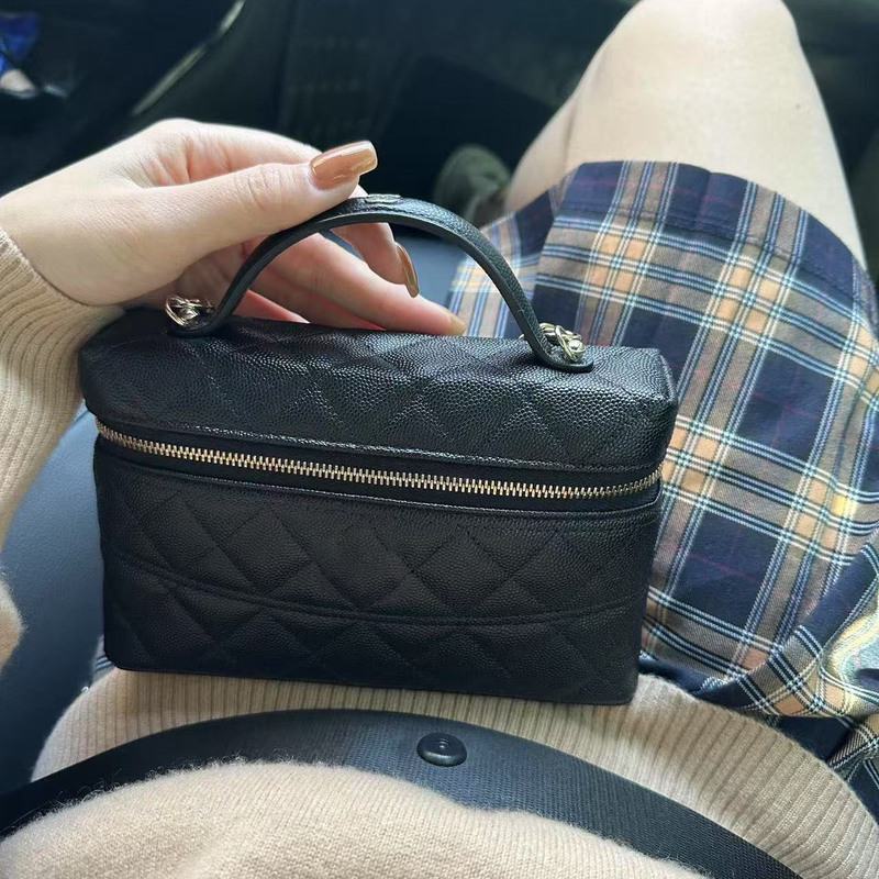 Chanel-Style 25C Lp Lunchbox Bag Genuine Leather Chain Makeup Bag Trendy Mini Box Bag Single Shoulder Crossbody Bag for Women