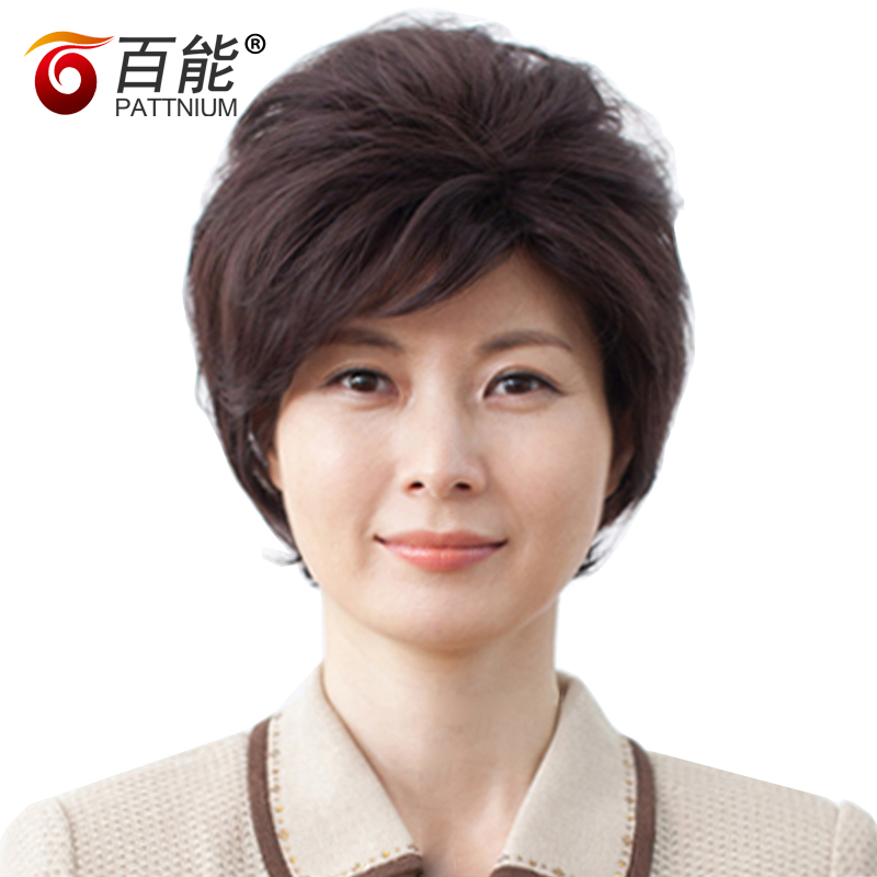 Classic live action hair silk middle-aged wig female short curly realistic lady headgear mom wig jiafa
