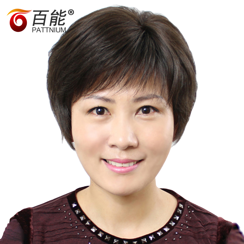 Middle-aged and elderly wig female real hair mother wig full hand-woven realistic Lady real hair wig short hair headgear
