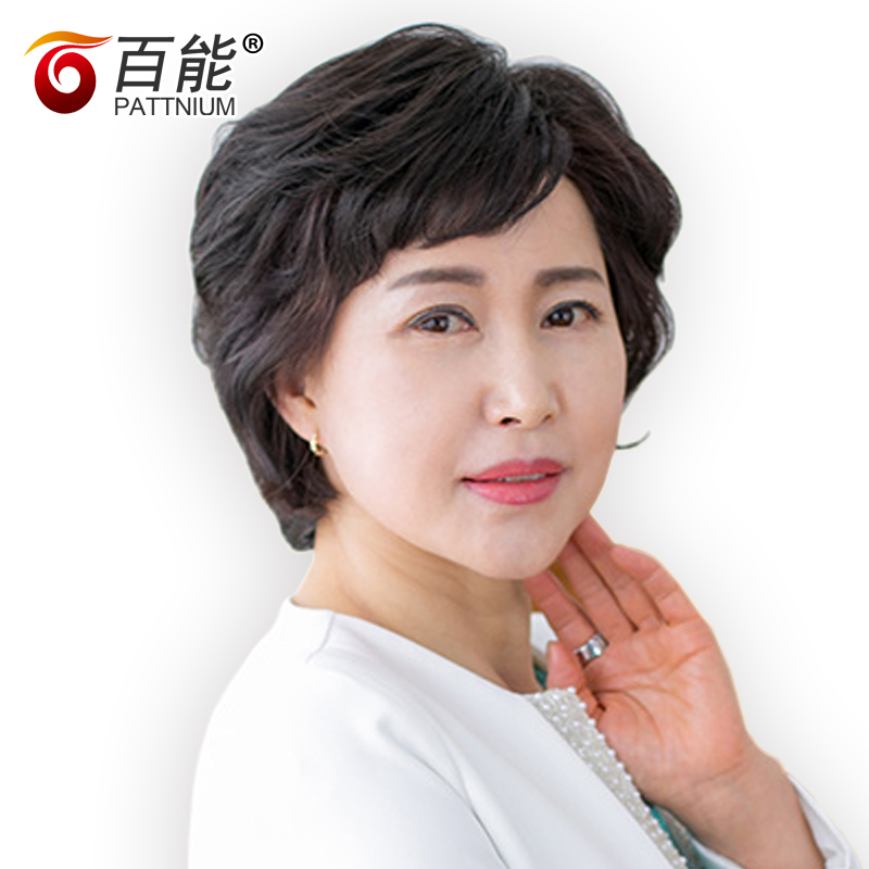 Real hair wig short curls live hair old hair wig realistic lady headset mom wig