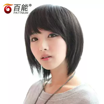 Girls real hair female wig Short hair female natural realistic oblique bangs sweet and cute real hair wig set