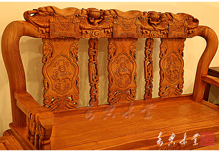 Dongyang gỗ gụ nội thất gỗ hồng mộc Miến Điện sofa đầu voi đặt 10 bộ gỗ gụ trái cây lớn gỗ hồng mộc đơn - Bộ đồ nội thất sofa gỗ đơn giản
