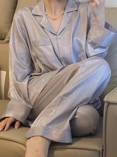 Шелковый лонгслив, осенняя пижама, кардиган, штаны, комплект, французский стиль, 2024 года