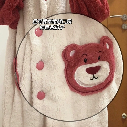 Милая пижама, клубника с капюшоном, зимний длинный комплект, увеличенная толщина, 2024 года, новая коллекция, популярно в интернете