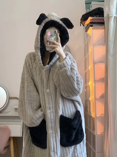 Зимняя коралловая толстовка с капюшоном, бархатная пижама, бархатный банный халат, штаны, увеличенная толщина