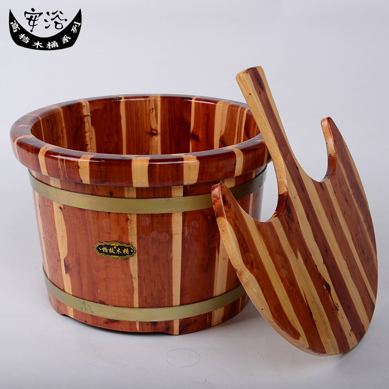 Red core cypress foot bath barrel high deep barrel wooden barrel cypress thickened steam fumigation household foot bath barrel with cover foot bath barrel