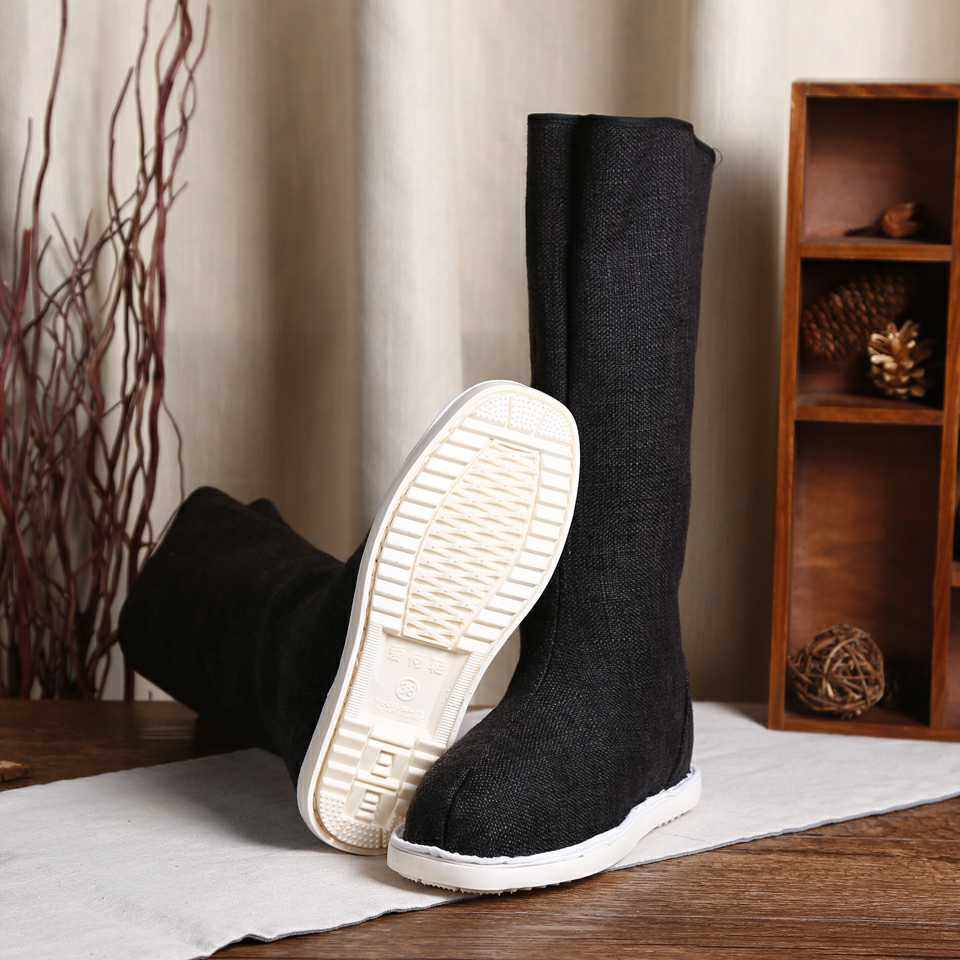 Spot Sale No Supplements Cotton Linen Breathable Waterproof Bottom Hanfu Shoes Cos Long Cylinder Boots Black White 100 Hitch Base-Taobao