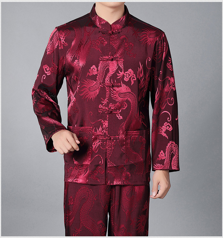 đầu khóa trung niên và thanh niên nam váy của dài sleevetang Tang lụa thật gió của Trung Quốc áo dâu lụa Trung Quốc của cha