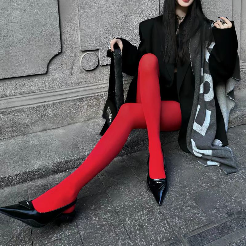 Vintage High-End High-Elastic Velvet Pantyhose Sexy Extended Red Stockings Women's Dopamine Colorful Stockings