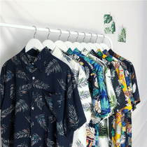 Hawaiian flower shirt Mens and womens port taste trend casual loose chic beach vacation floral couple short-sleeved shirt